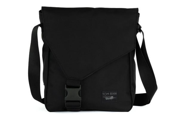 Medium Cafe Bag in Black Ballistic with a grey label